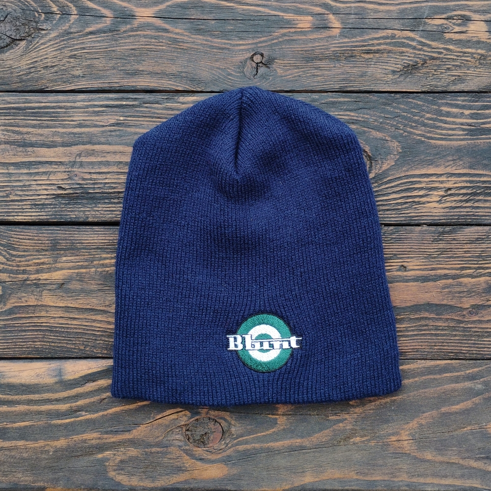 BLUNT Navy Blue Embroidered TOBOGGAN KNIT VINTAGE BEANIE SKULL CAP HAT SK8 Skate